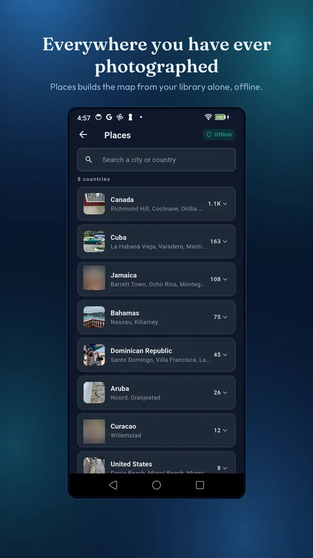 Sweeply places grouped by country and city